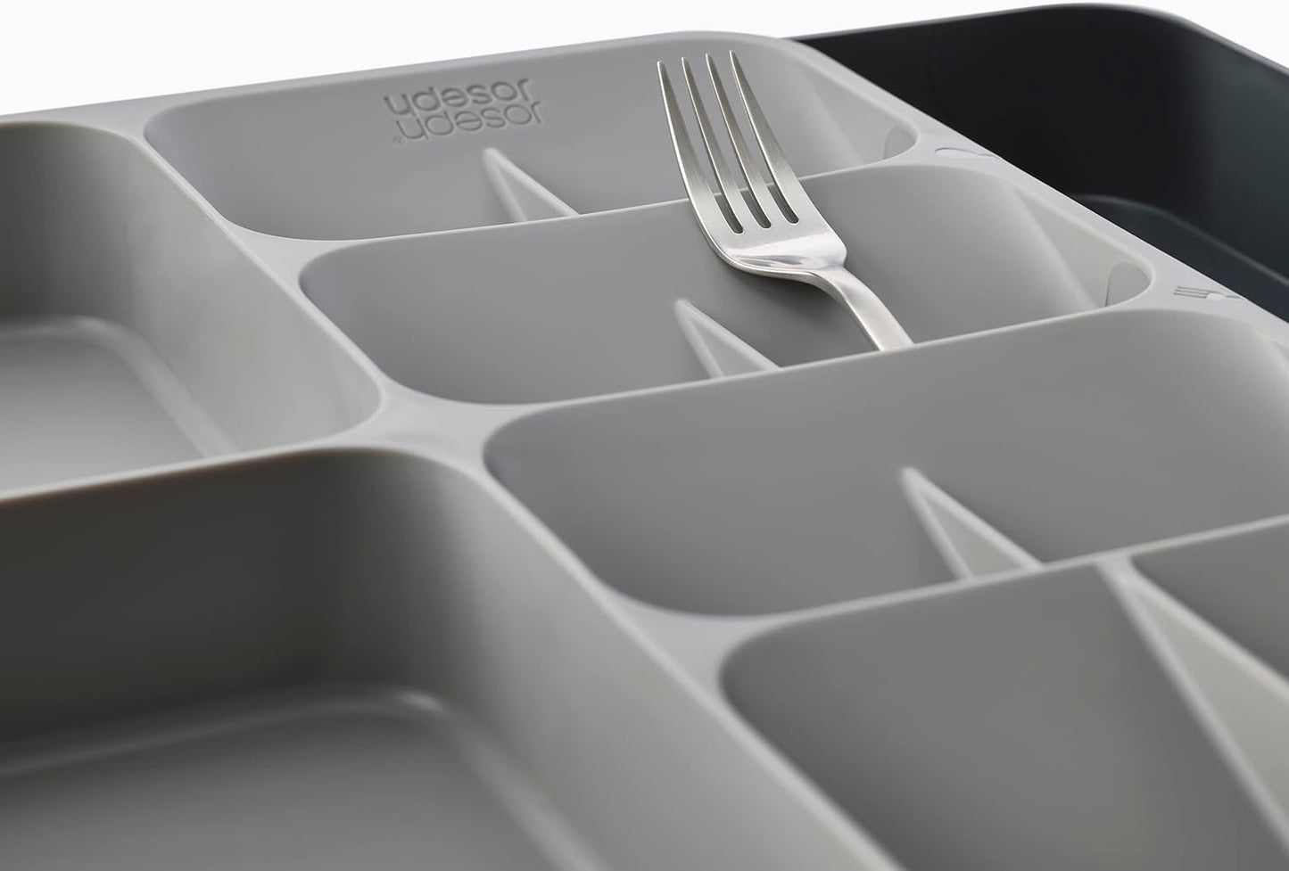 DrawerStore Compact Utensil Organizer For Kitchen Drawer Silverware, Flatware Tray, Grey