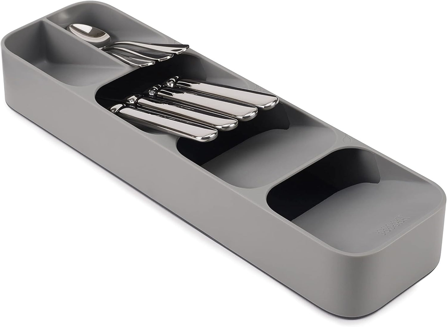 DrawerStore Compact Utensil Organizer For Kitchen Drawer Silverware, Flatware Tray, Grey