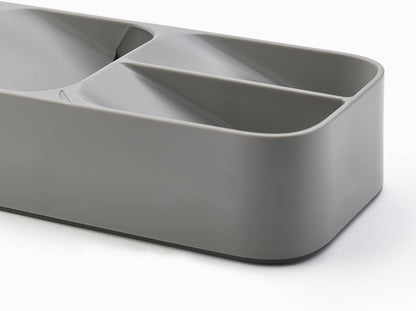 DrawerStore Compact Utensil Organizer For Kitchen Drawer Silverware, Flatware Tray, Grey