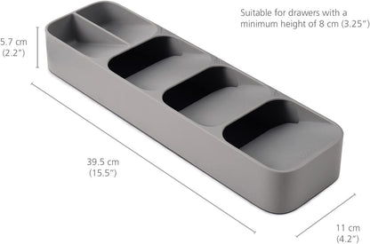 DrawerStore Compact Utensil Organizer For Kitchen Drawer Silverware, Flatware Tray, Grey