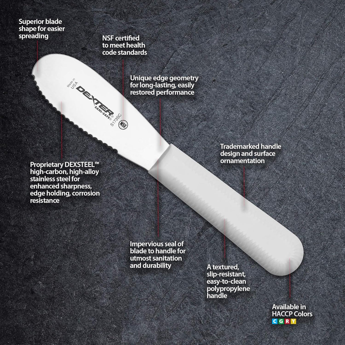 S173SCPCP 3½" Sandwich Spreader Knife | SANI-Safe Series | Non-Slip Polypropylene Handle | High Carbon Steel Blade | Dishwasher Safe | White