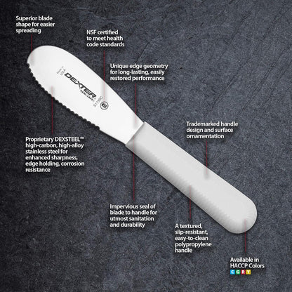 S173SCPCP 3½" Sandwich Spreader Knife | SANI-Safe Series | Non-Slip Polypropylene Handle | High Carbon Steel Blade | Dishwasher Safe | White