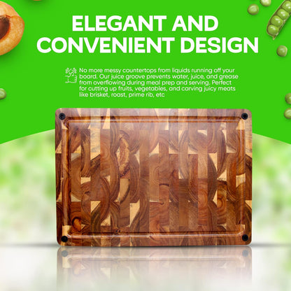 16.75 Inch Large Thick Premium End Grain Acacia Wood Cutting Board chopping block with Non-Slip Feet and Juice Groove 16.75 x 11.5 x 1.5 great gift idea for housewarming, charcuterie, cook or chef