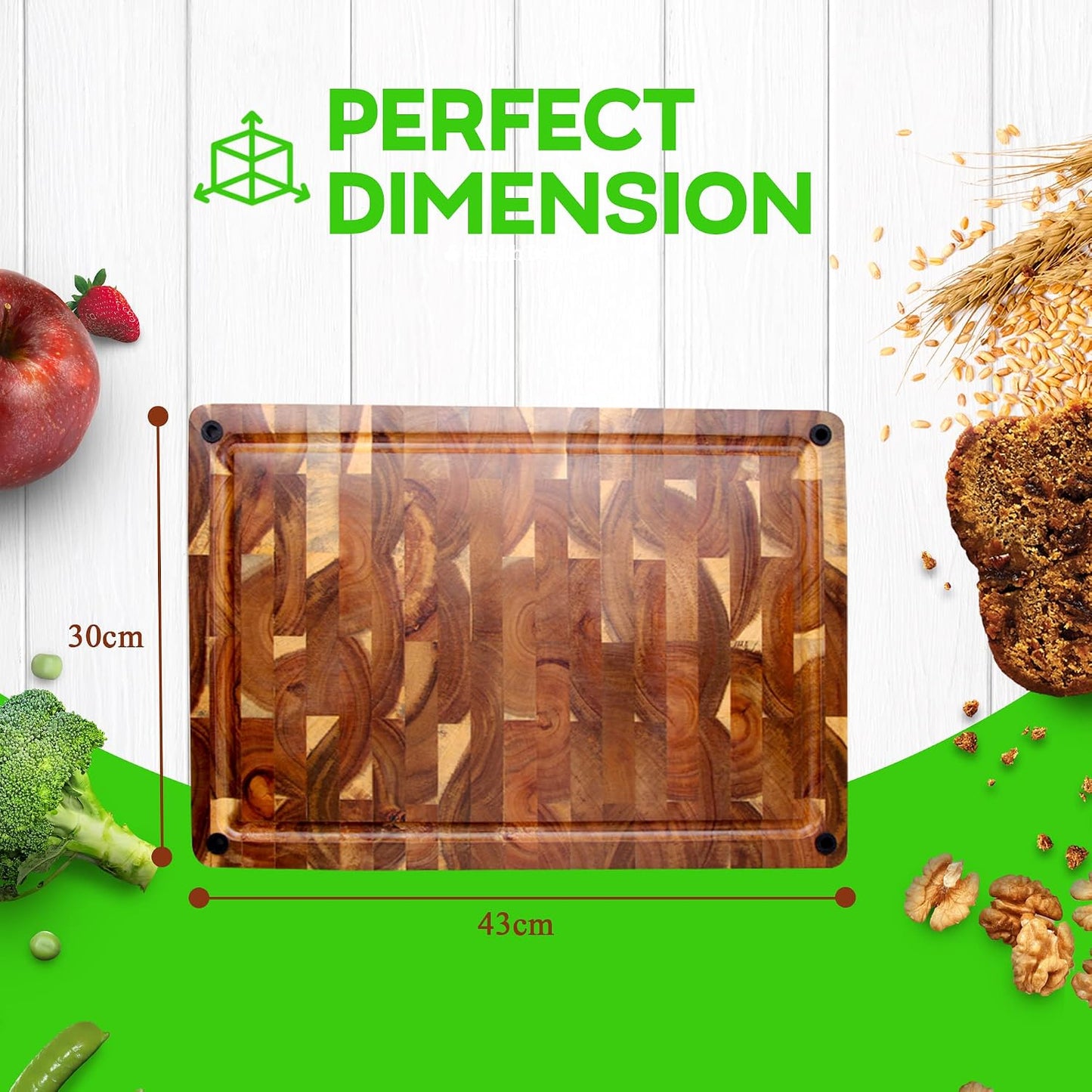16.75 Inch Large Thick Premium End Grain Acacia Wood Cutting Board chopping block with Non-Slip Feet and Juice Groove 16.75 x 11.5 x 1.5 great gift idea for housewarming, charcuterie, cook or chef