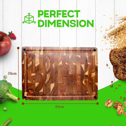 16.75 Inch Large Thick Premium End Grain Acacia Wood Cutting Board chopping block with Non-Slip Feet and Juice Groove 16.75 x 11.5 x 1.5 great gift idea for housewarming, charcuterie, cook or chef