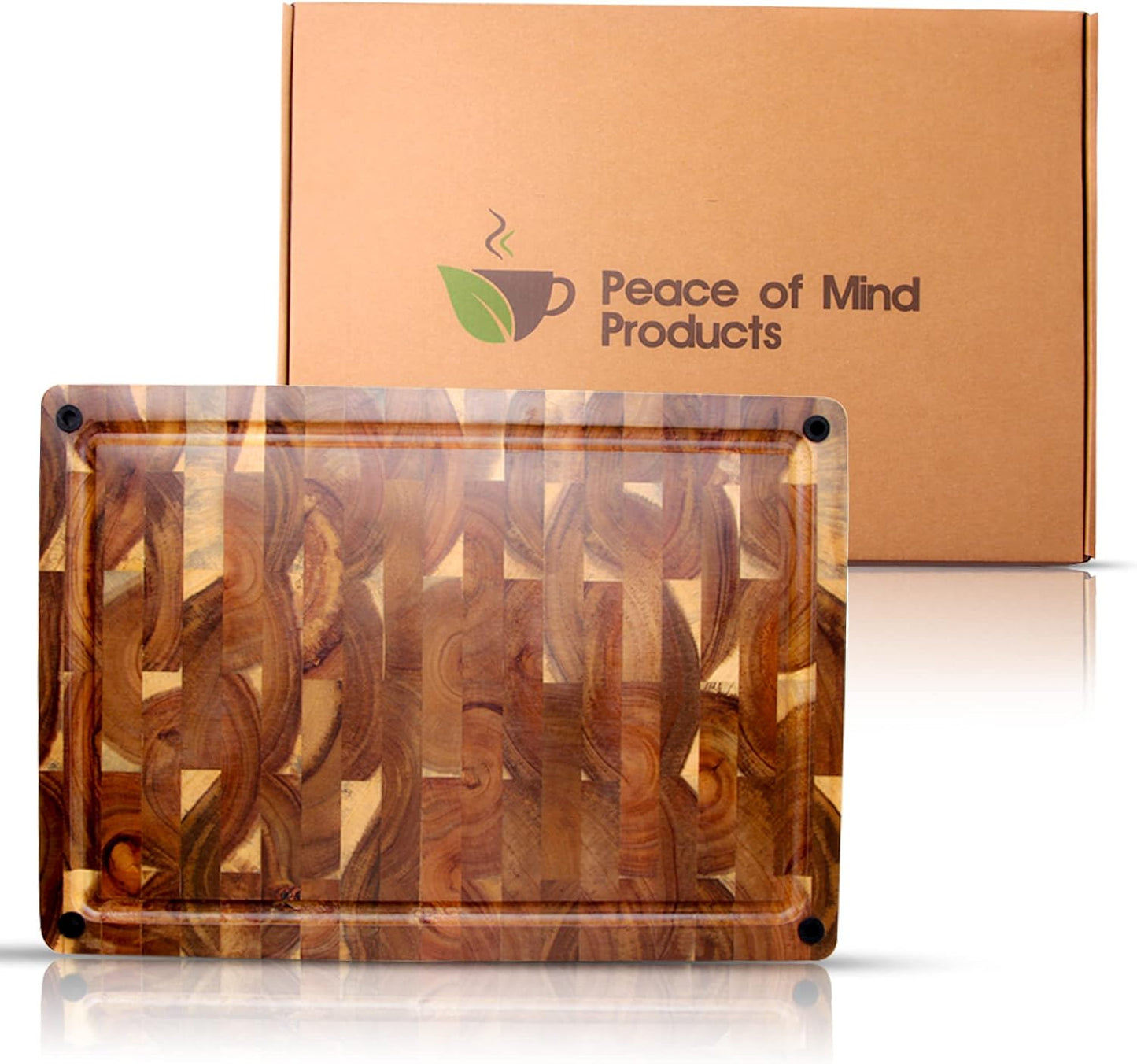 16.75 Inch Large Thick Premium End Grain Acacia Wood Cutting Board chopping block with Non-Slip Feet and Juice Groove 16.75 x 11.5 x 1.5 great gift idea for housewarming, charcuterie, cook or chef