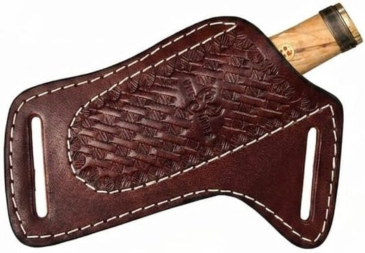 Leather Knife Sheath for Belt EDC Folding Pocket Knife Holster Compact Draw | 3mm thick leather, fits Buck 110 & compact folding knives, open top cross draw design, EDC carrier case gift for men
