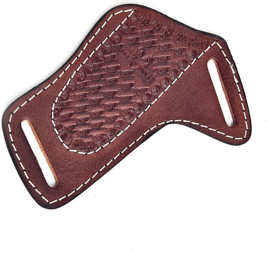 Leather Knife Sheath for Belt EDC Folding Pocket Knife Holster Compact Draw | 3mm thick leather, fits Buck 110 & compact folding knives, open top cross draw design, EDC carrier case gift for men