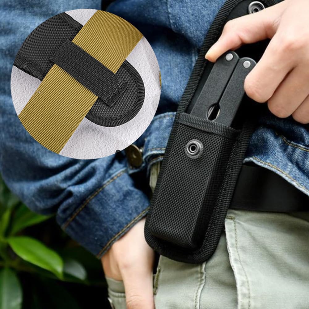 2Pcs Nylon Pocket Knife Sheath, Folding Knife Belt Sheath with Belt Loop, 4.3 Inch Multitool Case, Black