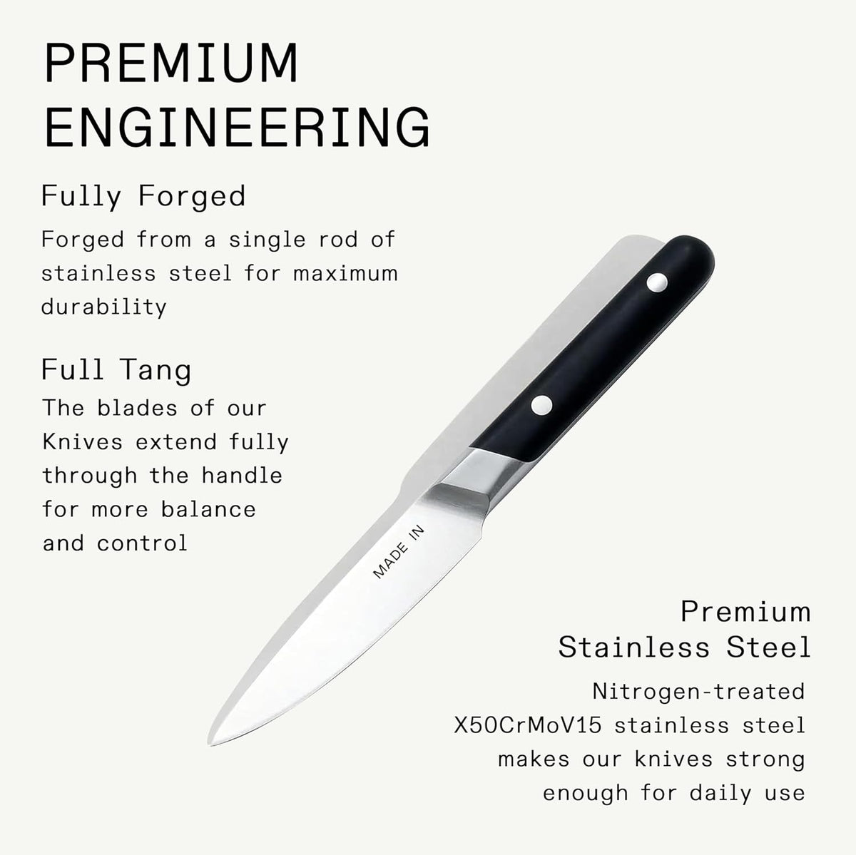 Cookware - 3.8" Paring Knife - Crafted in France - Full Tang With Truffle Black Handle