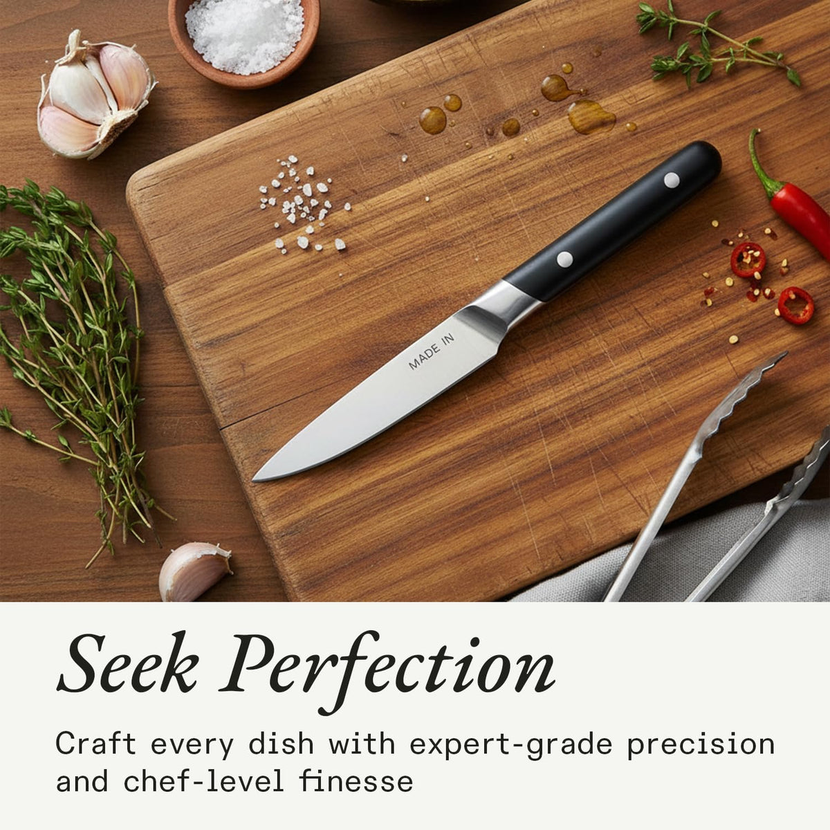 Cookware - 3.8" Paring Knife - Crafted in France - Full Tang With Truffle Black Handle