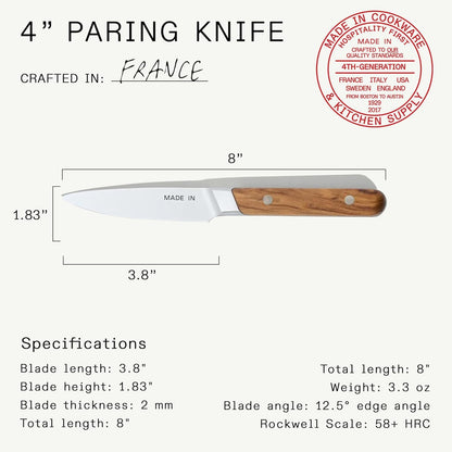 Cookware - 3.8" Paring Knife - Crafted in France - Full Tang With Truffle Black Handle