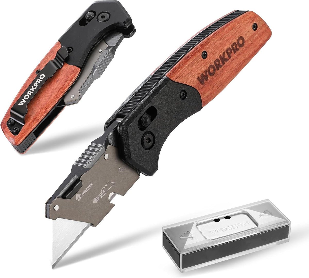 Folding Utility Knife, Aluminum and Wood Handle, Axis Lock