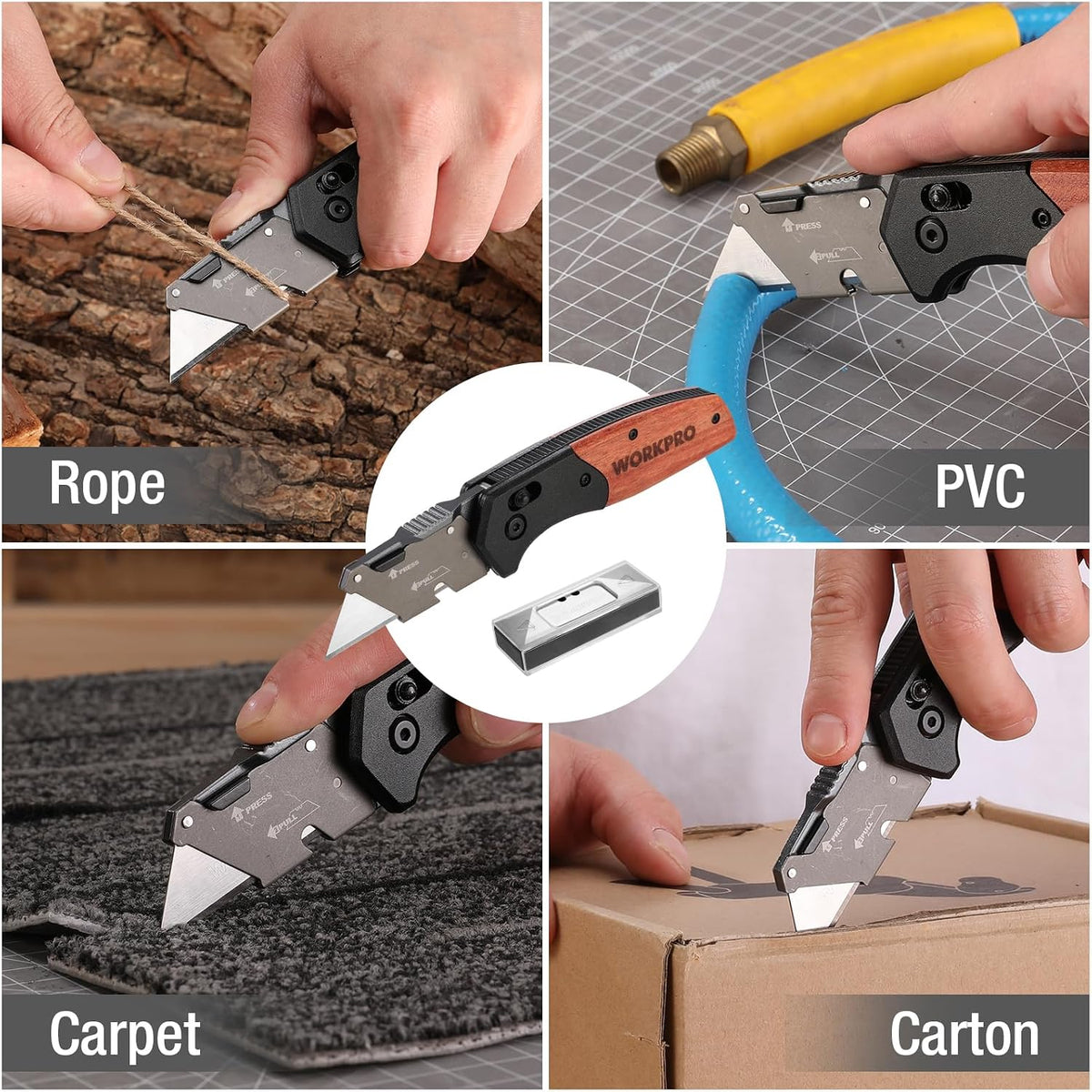 Folding Utility Knife, Aluminum and Wood Handle, Axis Lock