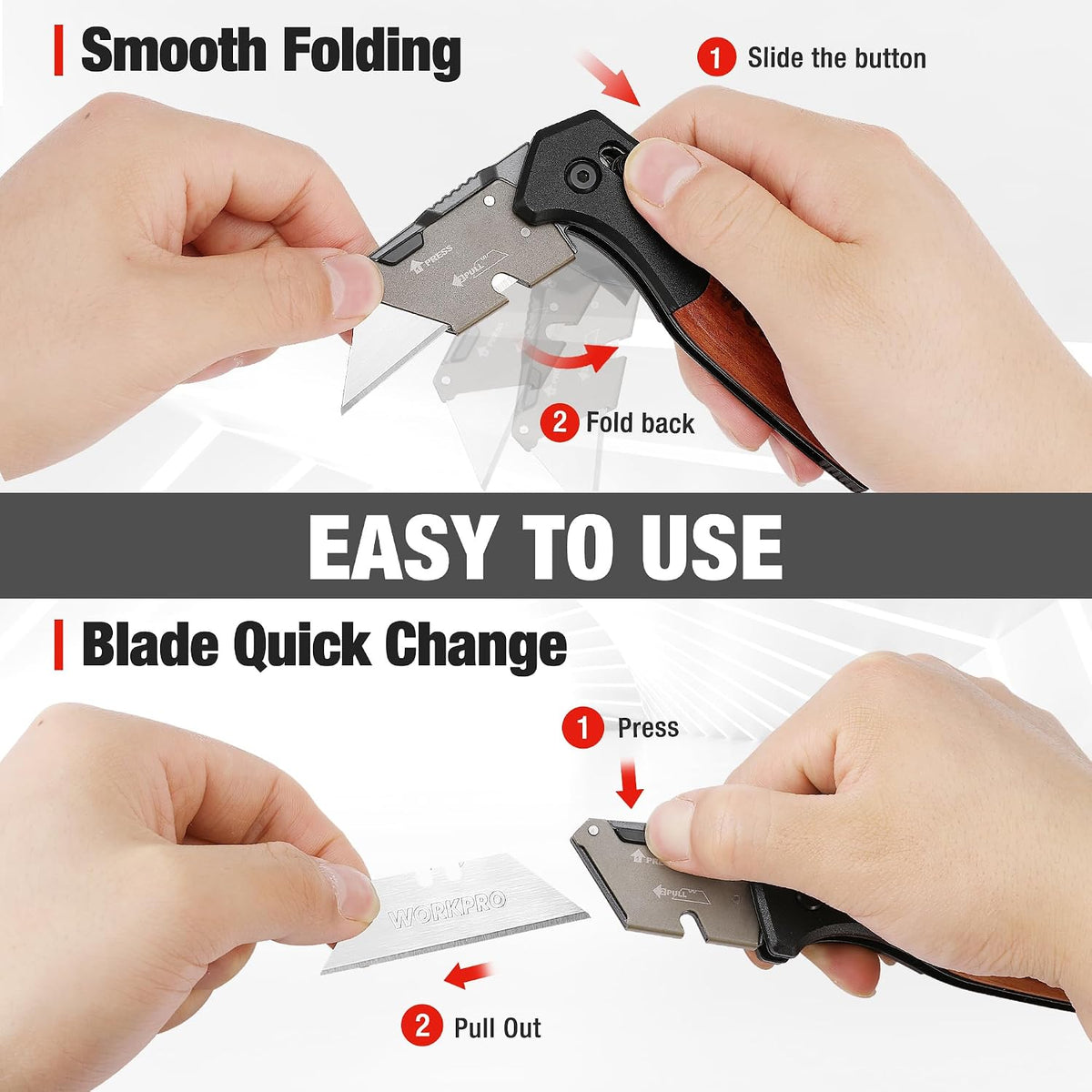Folding Utility Knife, Aluminum and Wood Handle, Axis Lock