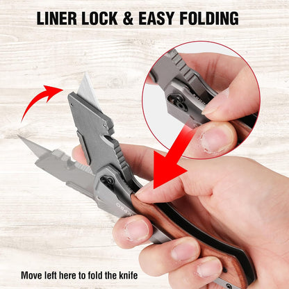 Folding Utility Knife, Aluminum and Wood Handle, Axis Lock