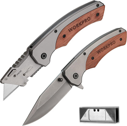 Folding Utility Knife, Aluminum and Wood Handle, Axis Lock