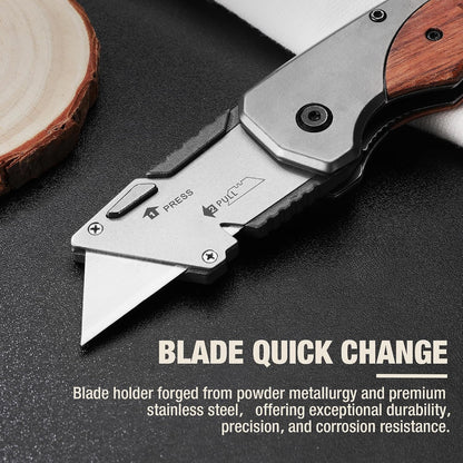 Folding Utility Knife, Aluminum and Wood Handle, Axis Lock