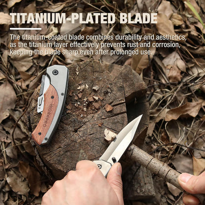 Folding Utility Knife, Aluminum and Wood Handle, Axis Lock
