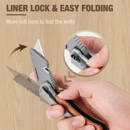 Folding Utility Knife, Aluminum and Wood Handle, Axis Lock