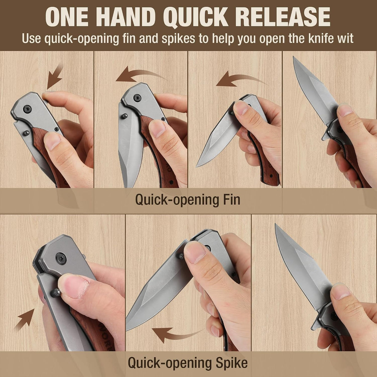 Folding Utility Knife, Aluminum and Wood Handle, Axis Lock