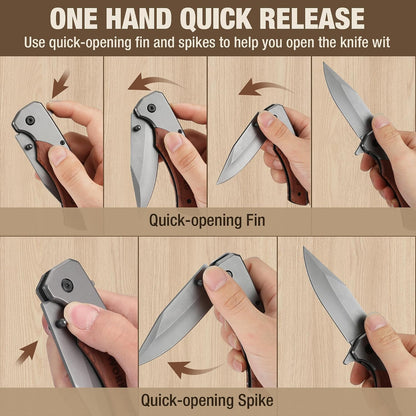 Folding Utility Knife, Aluminum and Wood Handle, Axis Lock