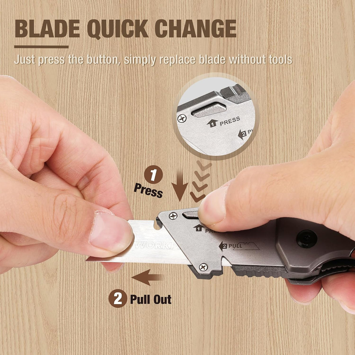 Folding Utility Knife, Aluminum and Wood Handle, Axis Lock