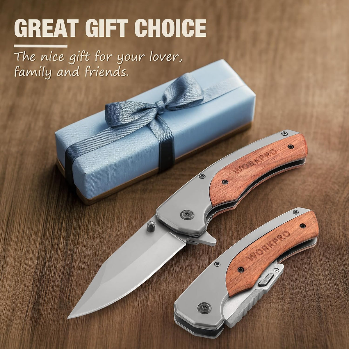 Folding Utility Knife, Aluminum and Wood Handle, Axis Lock