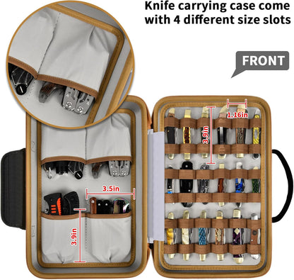 ANKHOH Pocket Knife Storage Case for 56+ Folding Knives, Brown | Large-capacity Display Organizer for Pocket, EDC and Folding Knives, Portable for Collectors, Camping and Travel, Case Only