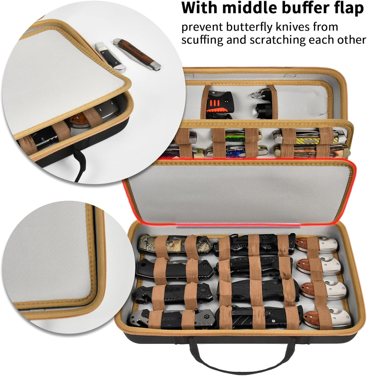 ANKHOH Pocket Knife Storage Case for 56+ Folding Knives, Brown | Large-capacity Display Organizer for Pocket, EDC and Folding Knives, Portable for Collectors, Camping and Travel, Case Only