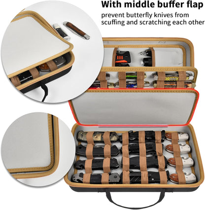 ANKHOH Pocket Knife Storage Case for 56+ Folding Knives, Brown | Large-capacity Display Organizer for Pocket, EDC and Folding Knives, Portable for Collectors, Camping and Travel, Case Only
