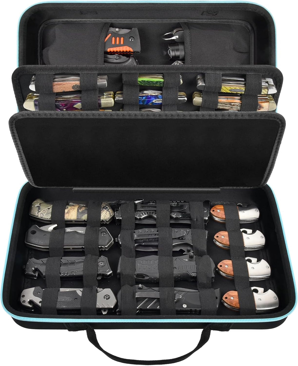 ANKHOH Pocket Knife Storage Case for 56+ Folding Knives, Brown | Large-capacity Display Organizer for Pocket, EDC and Folding Knives, Portable for Collectors, Camping and Travel, Case Only