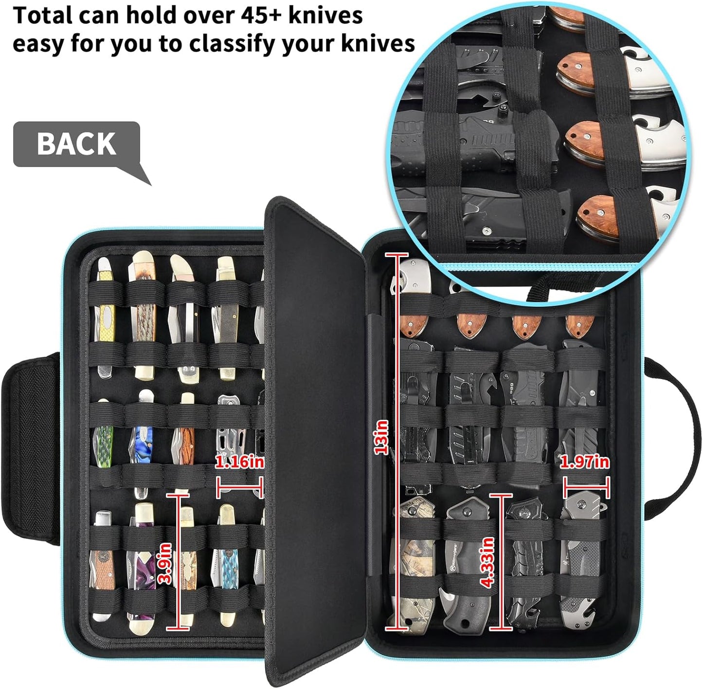 ANKHOH Pocket Knife Storage Case for 56+ Folding Knives, Brown | Large-capacity Display Organizer for Pocket, EDC and Folding Knives, Portable for Collectors, Camping and Travel, Case Only