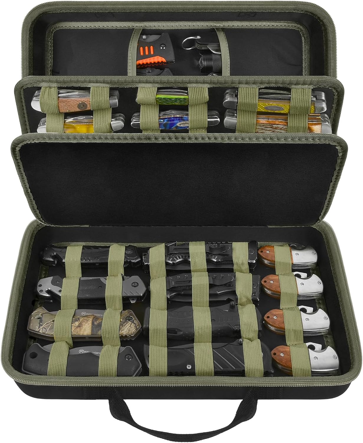 ANKHOH Pocket Knife Storage Case for 56+ Folding Knives, Brown | Large-capacity Display Organizer for Pocket, EDC and Folding Knives, Portable for Collectors, Camping and Travel, Case Only