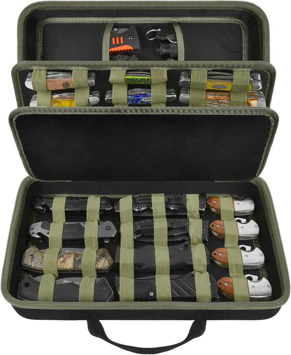 ANKHOH Pocket Knife Storage Case for 56+ Folding Knives, Brown | Large-capacity Display Organizer for Pocket, EDC and Folding Knives, Portable for Collectors, Camping and Travel, Case Only