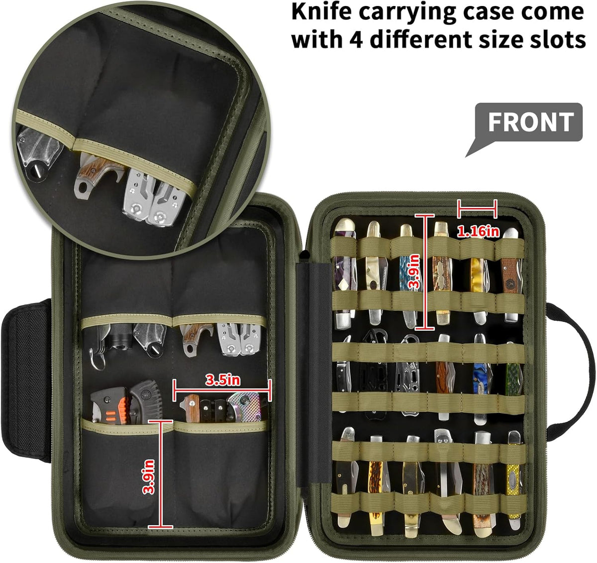 ANKHOH Pocket Knife Storage Case for 56+ Folding Knives, Brown | Large-capacity Display Organizer for Pocket, EDC and Folding Knives, Portable for Collectors, Camping and Travel, Case Only