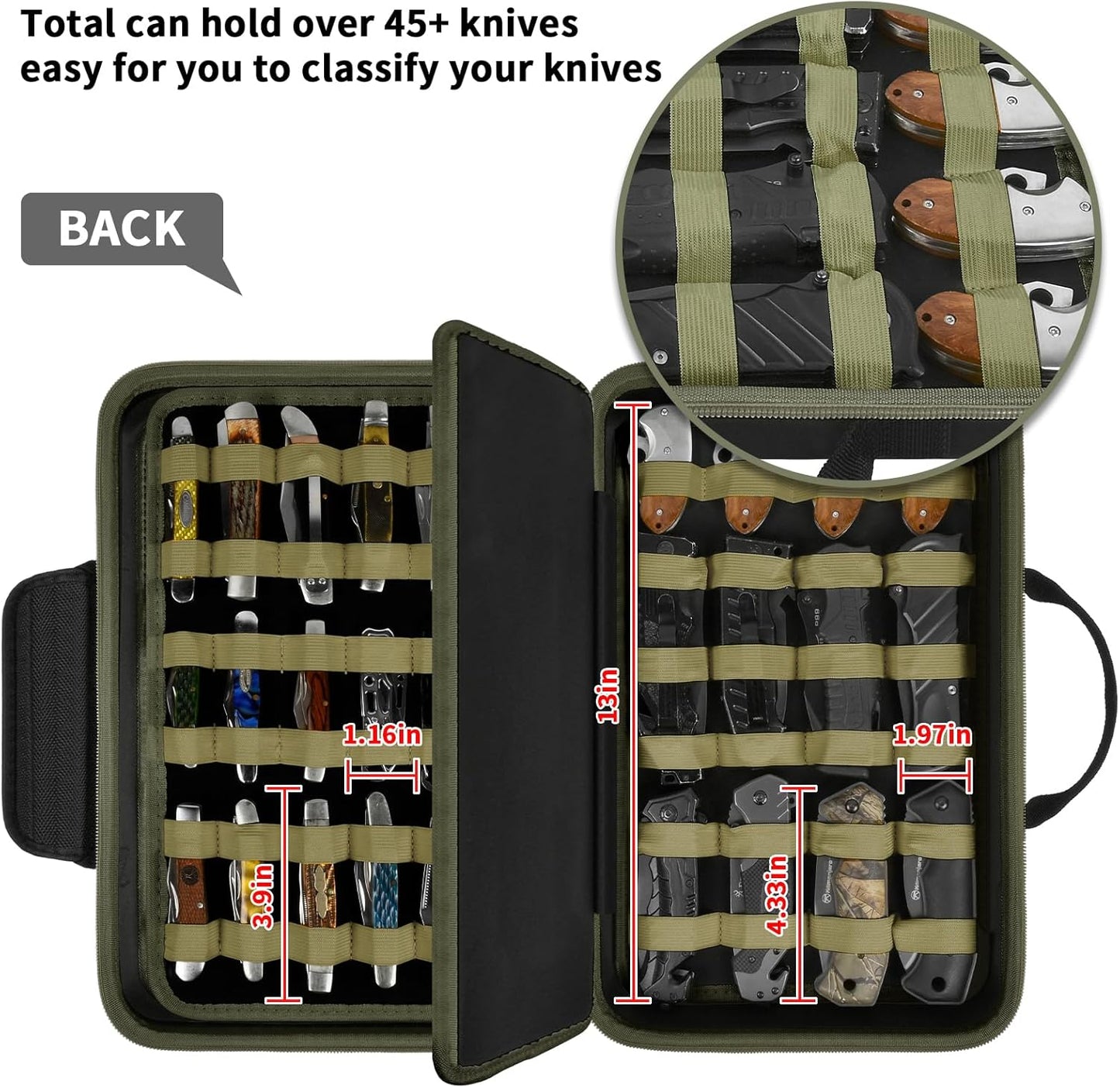 ANKHOH Pocket Knife Storage Case for 56+ Folding Knives, Brown | Large-capacity Display Organizer for Pocket, EDC and Folding Knives, Portable for Collectors, Camping and Travel, Case Only