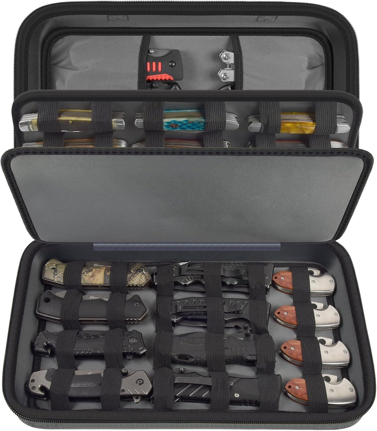 ANKHOH Pocket Knife Storage Case for 56+ Folding Knives, Brown | Large-capacity Display Organizer for Pocket, EDC and Folding Knives, Portable for Collectors, Camping and Travel, Case Only