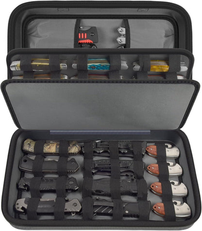 ANKHOH Pocket Knife Storage Case for 56+ Folding Knives, Brown | Large-capacity Display Organizer for Pocket, EDC and Folding Knives, Portable for Collectors, Camping and Travel, Case Only