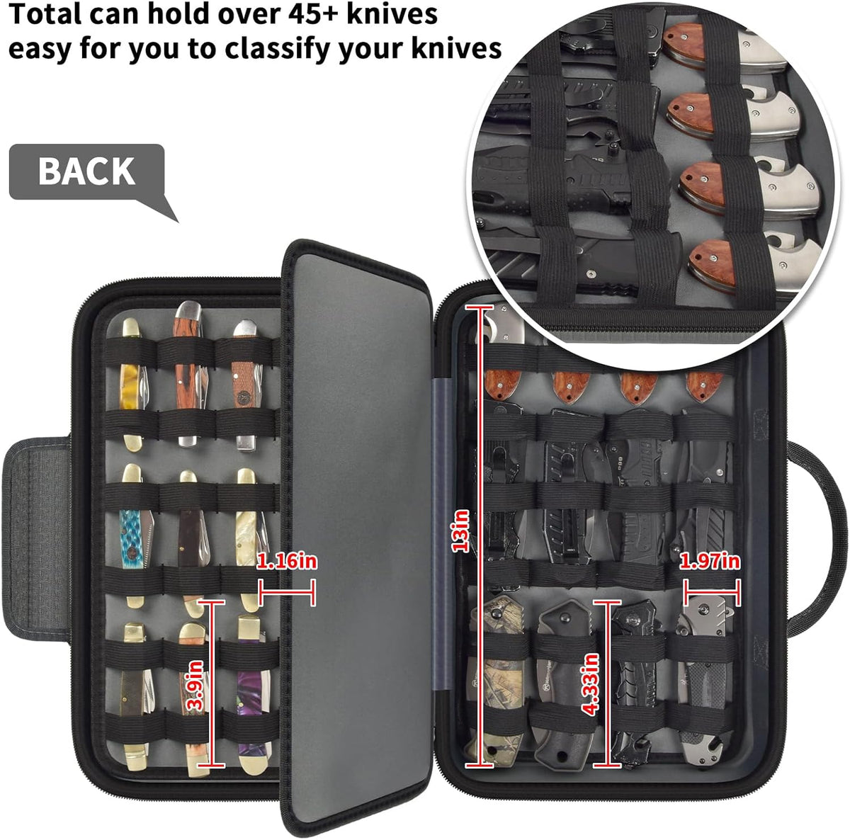 ANKHOH Pocket Knife Storage Case for 56+ Folding Knives, Brown | Large-capacity Display Organizer for Pocket, EDC and Folding Knives, Portable for Collectors, Camping and Travel, Case Only