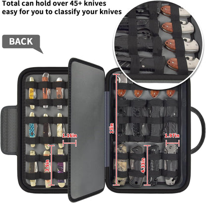 ANKHOH Pocket Knife Storage Case for 56+ Folding Knives, Brown | Large-capacity Display Organizer for Pocket, EDC and Folding Knives, Portable for Collectors, Camping and Travel, Case Only