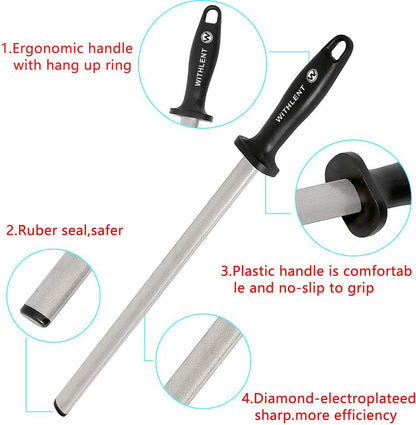 Diamond Sharpening Steel - 12 inch Knife Sharpener for Master Chef, Ideal for Kitchen Knife, Cooking Knife, Butchers and Japanese Knife, Home Gourmet Blade Sharpening Stick