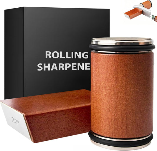 Rolling Knife Sharpener Kit with Diamond & Ceramic Discs | Roller Knife Sharpener with 15° & 20° Magnetic Angle Guide for Kitchen Knives, Easy Sharpening at Home