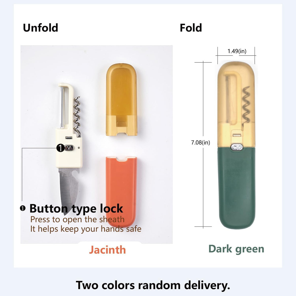 Portable Peeler, 4-in-1 Function Paring Knife, Beer & Wine Opener, Folding Storage Knife for Travel, Picnic & Vegetables (Two Colors Random Delivery)