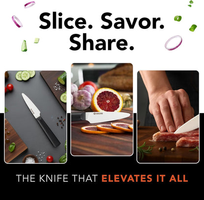 INNOVATIONwhite 6" Ceramic Nakiri Knife - White Z212 Blade with Non-Slip Black Handle