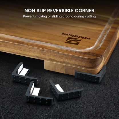 Large Bamboo Cutting Boards Set of 4 for Kitchen, Bamboo Charcuterie Chopping Board with Holder Non Slip, Steak Serving Tray with Juice Groove, Big Butcher Block for Cheese, Ideal for Gift