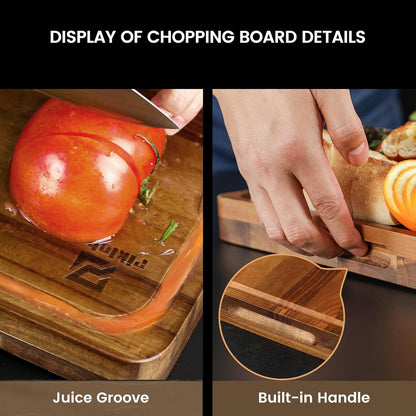 Large Bamboo Cutting Boards Set of 4 for Kitchen, Bamboo Charcuterie Chopping Board with Holder Non Slip, Steak Serving Tray with Juice Groove, Big Butcher Block for Cheese, Ideal for Gift