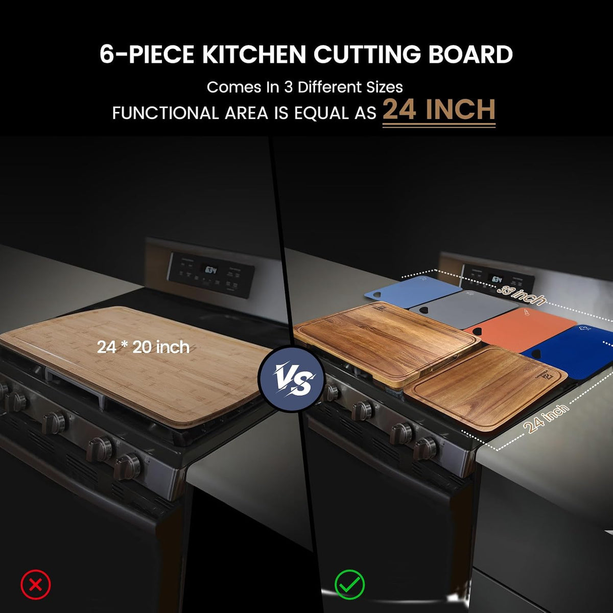 Large Bamboo Cutting Boards Set of 4 for Kitchen, Bamboo Charcuterie Chopping Board with Holder Non Slip, Steak Serving Tray with Juice Groove, Big Butcher Block for Cheese, Ideal for Gift