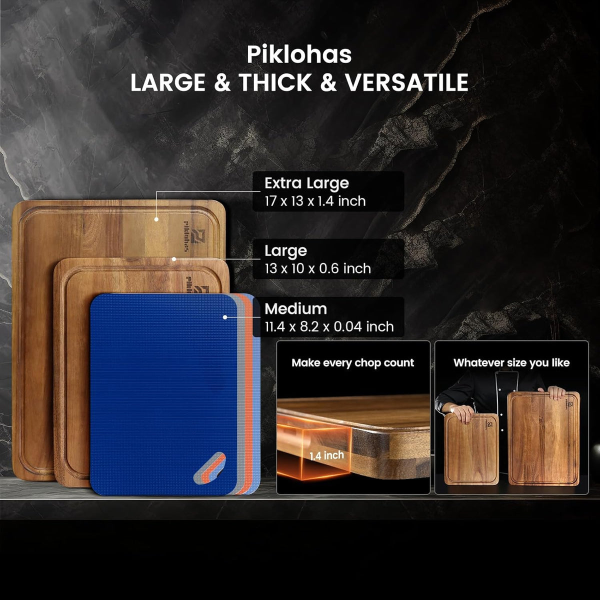 Large Bamboo Cutting Boards Set of 4 for Kitchen, Bamboo Charcuterie Chopping Board with Holder Non Slip, Steak Serving Tray with Juice Groove, Big Butcher Block for Cheese, Ideal for Gift