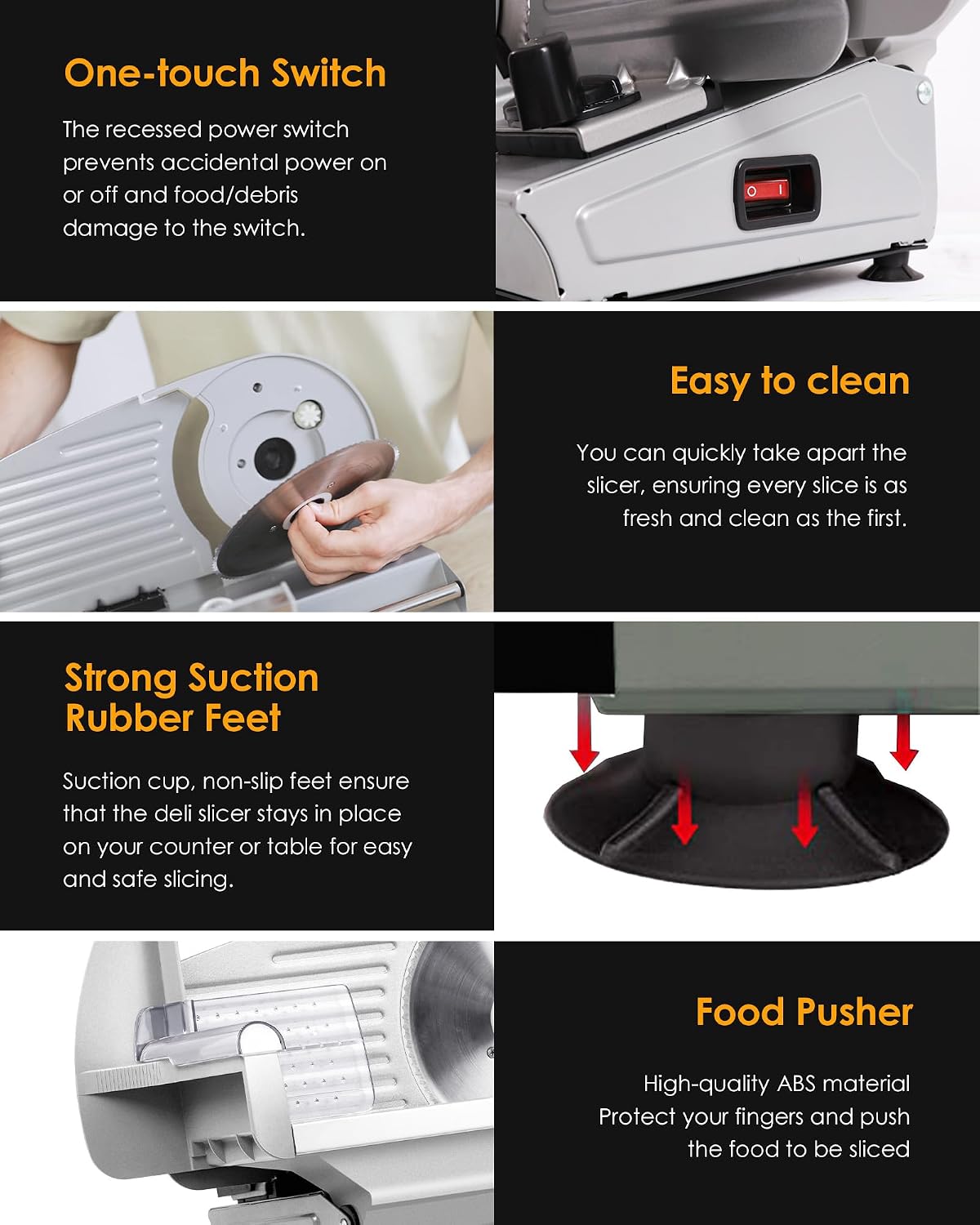 Meat Slicer Machine for Home Use - Electric Deli Food Slicer with Removable 7.5'' Stainless Steel Blade, 1-15mm Adjustable Thickness Meat Slicers for Slicing Meat, Cheese, Bread, Easy to Clean (Black)